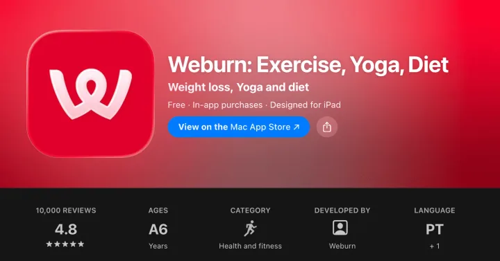 WeBurn fitness app rating